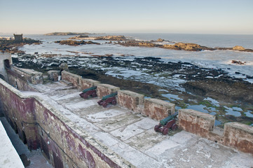 Defensive wall cannons at Essaouira, Morocco