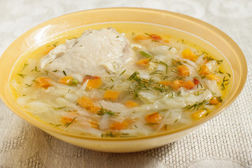 Soup of chicken breasts with vegetables  .