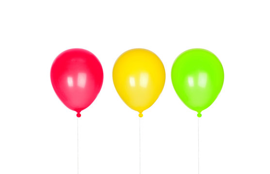 Three colorful floating balloons inflated