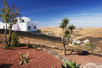 Zelfklevend Fotobehang Uitzicht vanaf de hoofdweg naar de vallei Teguise, Lanzarote © milda79