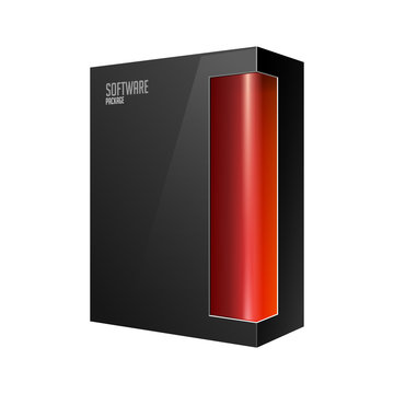 Black Modern Software Product Package Box With Red Window