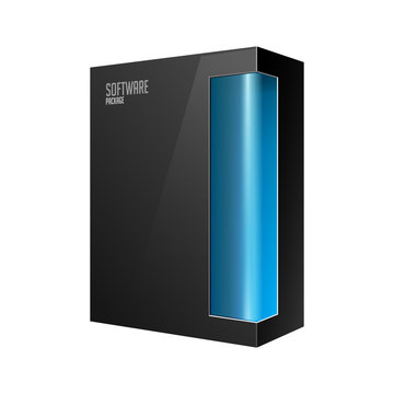 Black Modern Software Product Package Box With Blue Window