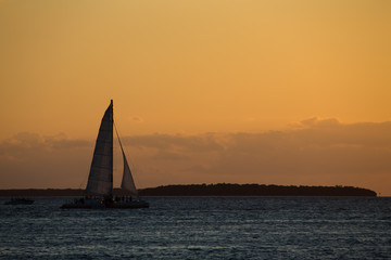 Fototapeta na wymiar sailing catamaran at sunset