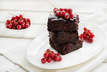 Chocolate brownie with cherries