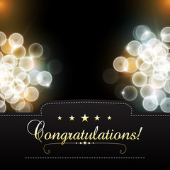 Vector congratulation banner with blurred lights background