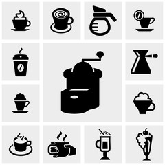 Coffee vector icons set on gray