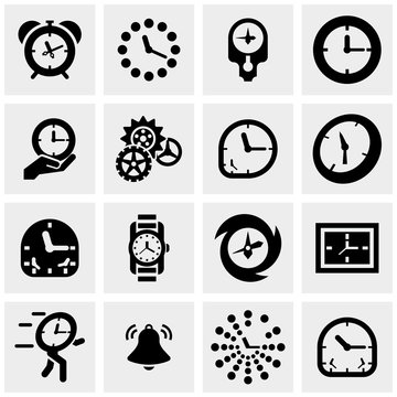 Clocks vector icons set on gray