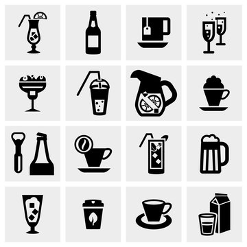 Drink vector icons set on gray