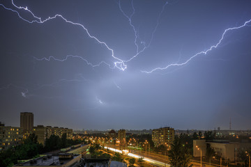 lightning and cityscape