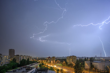 Lightning in the night sky