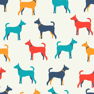 Animal Seamless Vector Pattern Of Dog Silhouettes. Endless Textu