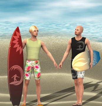 Two young men with surf board.