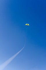 Cometa alta en cielo azul con cuerda
