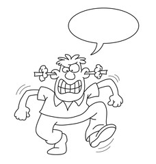 Monochrome outline cartoon angry man
