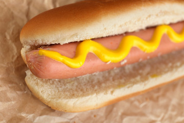 Tasty hot dog on paper