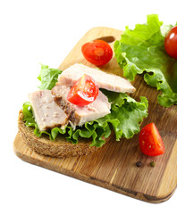 Delicious sandwiches with meet isolated on white