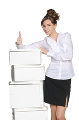 Female clerk with white boxes