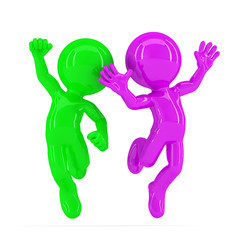 Happy jumping couple. Isolated. Clipping path