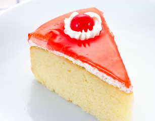 delicious slice of   cake on white plate