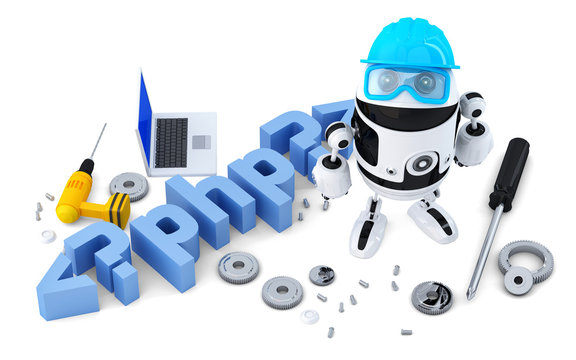 Robot with PHP sign. Technology concept. Isolated. Clipping path