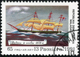 stamp printed in the REPUBLICA MALAGASY, shows Boat sails