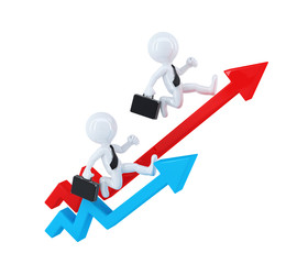 Businesspeople running over graph arrows. Isolated