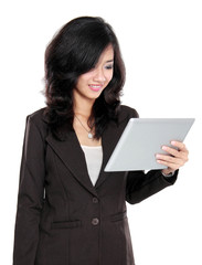 Fototapeta premium business woman using laptop isolated