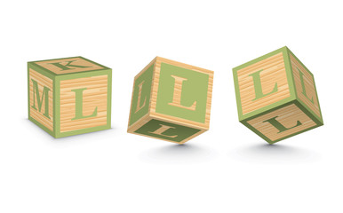 Vector letter L wooden alphabet blocks