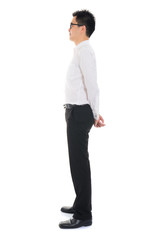 Young Asian business man full body side view isolated on white b