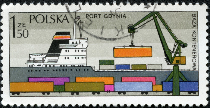 stamp shows Sea port Gdynia - container terminal