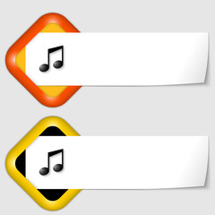 set of two icons with paper on note and music icon