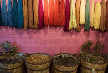 Multi colored threads of wool