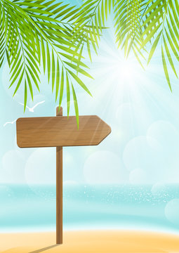 Summer beach background with signboard
