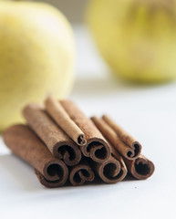 cinnamon sticks on white background