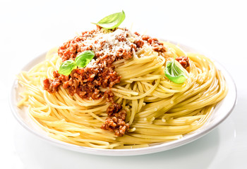 Italian spaghetti Bolognaise with grated parmesan