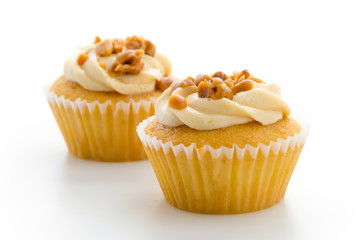 Nuts cupcake isolated on white background