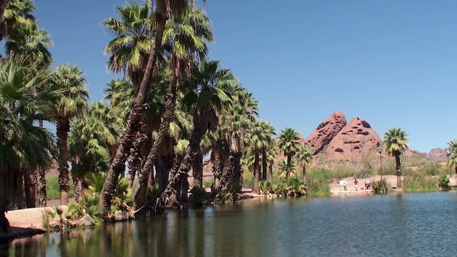 Angling ponds at Papago Park. Phoenix, Arizona, USA.