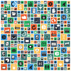 Wallpaper design with universal icons in square tiles pattern, v