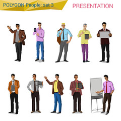 Obraz premium Polygon style presentation business people set