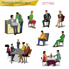 Polygon style sitting people set