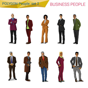 Polygon Style Standing Business People Set