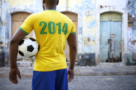 Brazilian Football Player in 2014 Shirt Favela Street Brazil