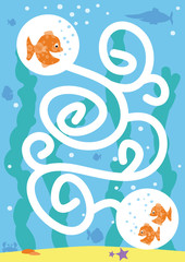 Lost fish - easy maze for children / vectors