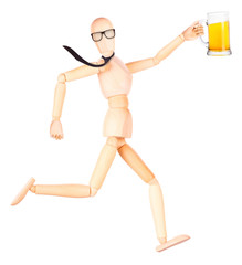 wooden Dummy with frosty glass of light beer