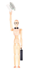wooden Dummy with envelope full of money