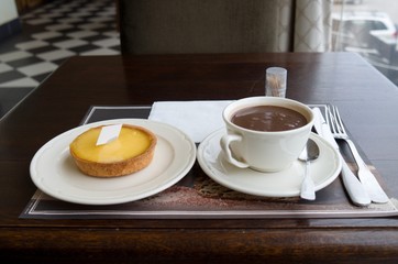 Lemon tart and hot chocolate