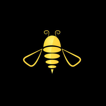 vector golden bee icon on black background