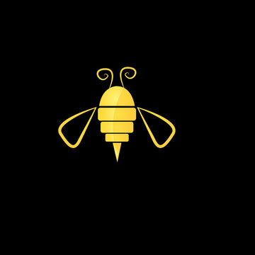 vector golden bee icon on black background
