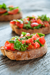 Italian tomato bruschetta with chopped vegetables