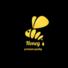 vector golden bee icon on black background